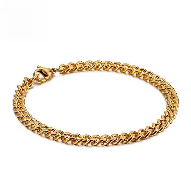 Jewelry Side Flat Chain Stainless Steel Chain, Simple Titanium Steel Men's Trend Hip-hop Bracelet Accessories