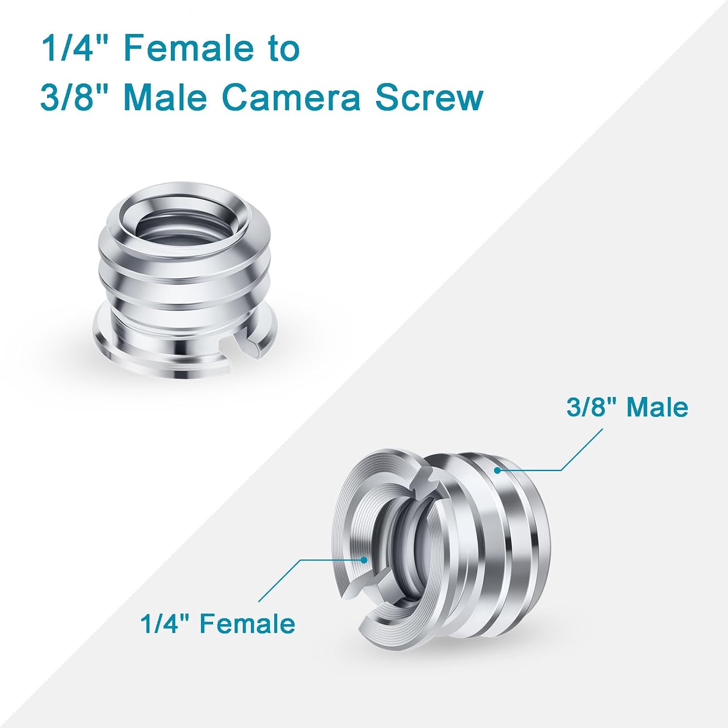 Metal 1/4 -20 Female to 3/8 -16 Male Screw Adapter Reducer Bushing Converter for DSLR Camera, Tripod, Monopod, Ball Head, Video Light Stand - Easy