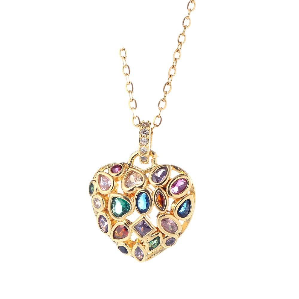 Colored Copper Zircon Love Necklace Fashionable and Versatile Style Clavicle Chain Necklace