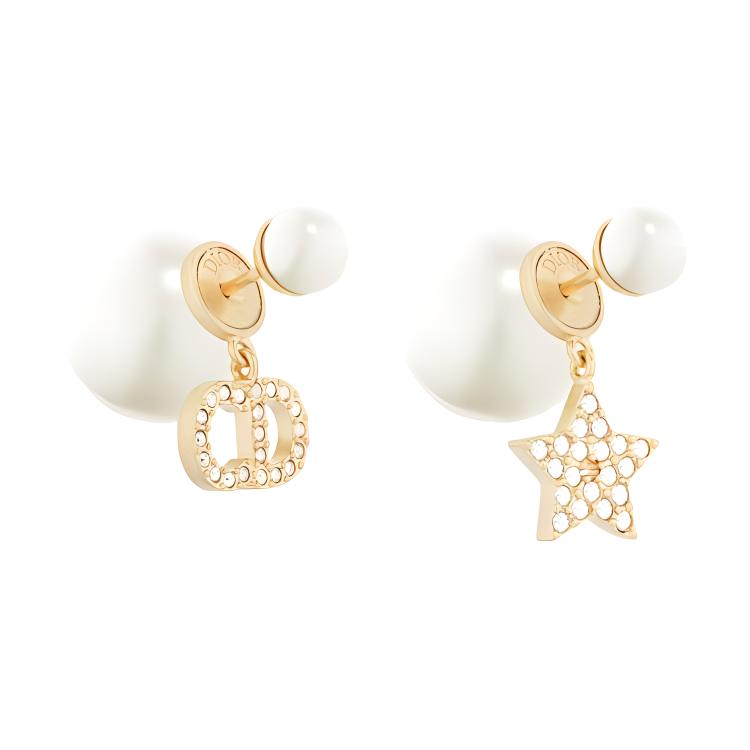 Dior Cd And Star Pendant Gold Asymmetrical Earrings Women earrings White E1038TRICY-D03S