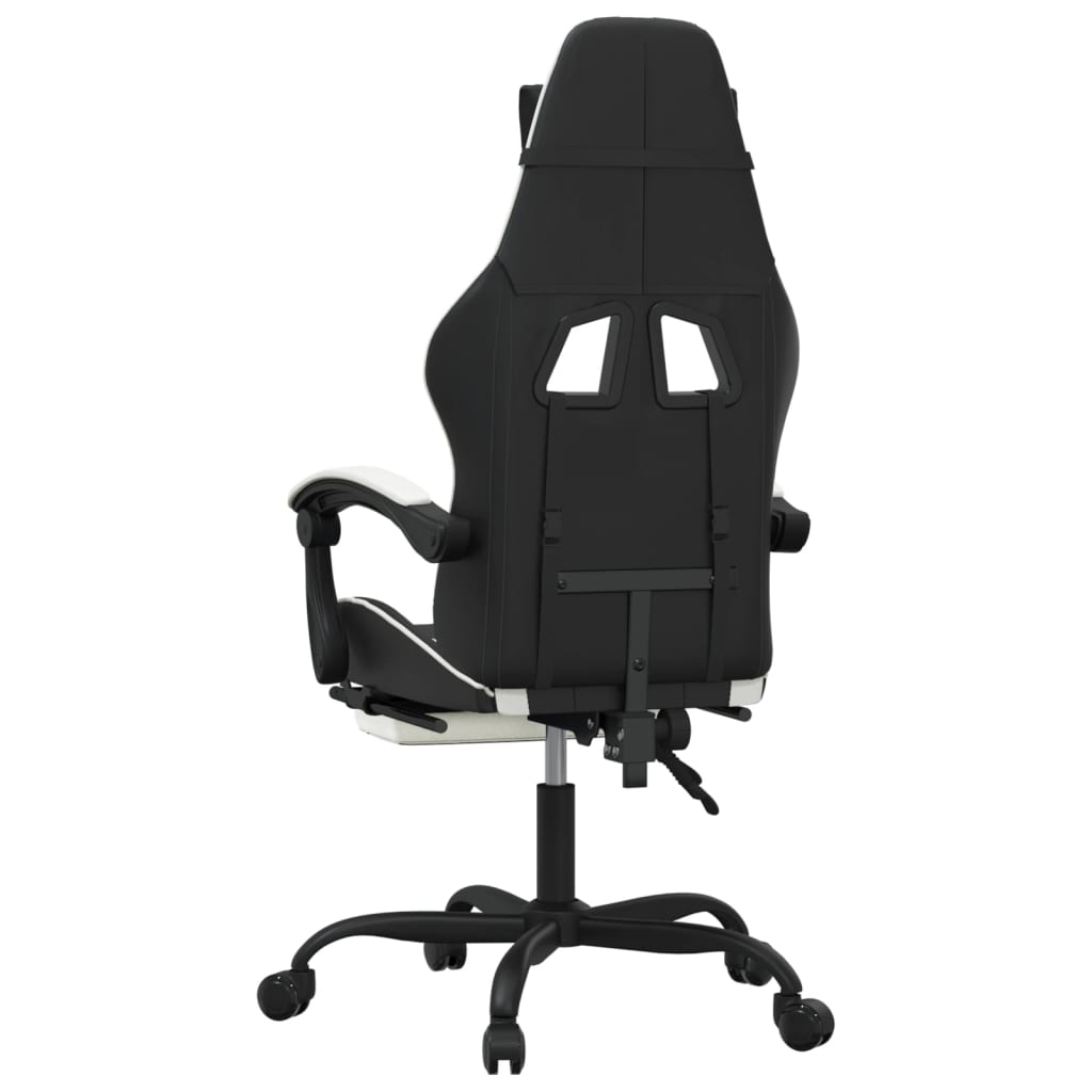 Gaming Chair with Footrest Swivel Black & White Faux Leather