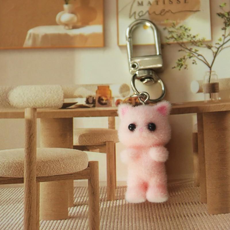 Flocking Cat Keychains for Bags Backpack Hanging Pendants Funny Standing Cat Keychains on The Phone Kids Gifts