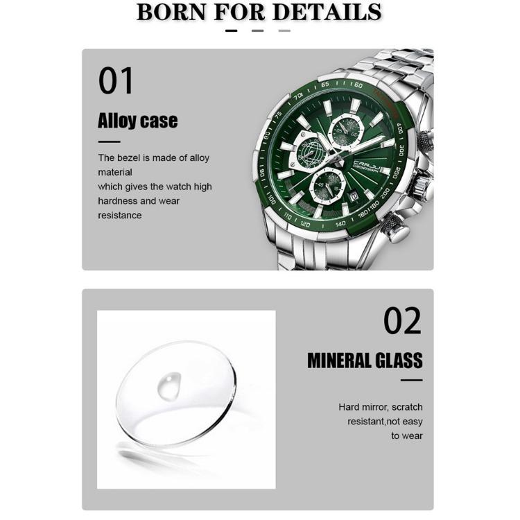 CRRJU New Watch 2305 Men's Watch Solid Stainless Steel with Six-pin Steel Strap Business Watch