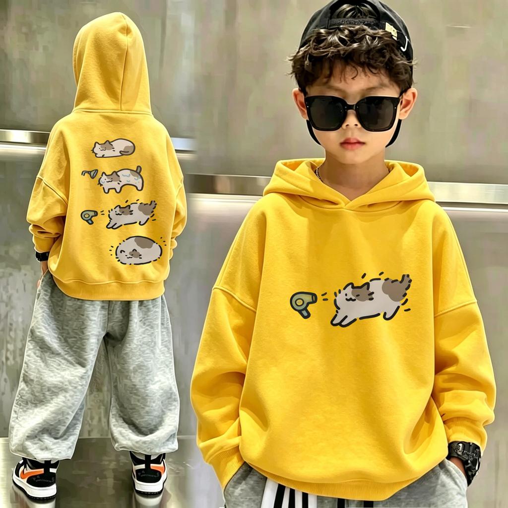 The Latest Y2K Cute Cartoon Cat Double-sided Pattern Hooded Sweatshirt, a Loose and Casual Children's Hooded Sports Shirt