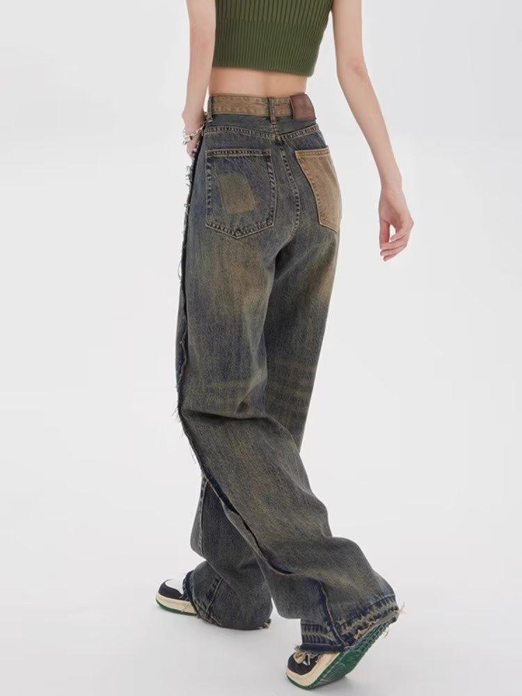Women's High Waist Retro Distressed Wide-Leg Jeans - Spring/Autumn
