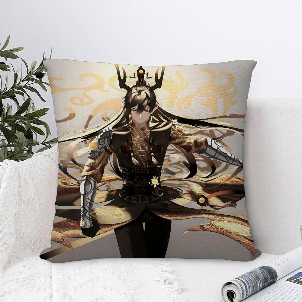 Zhongli Genshin Impact Pillow Case Sofa Decorative Home Double-Sided Printing Short Plush Cushion Cover Throw Pillow Cover