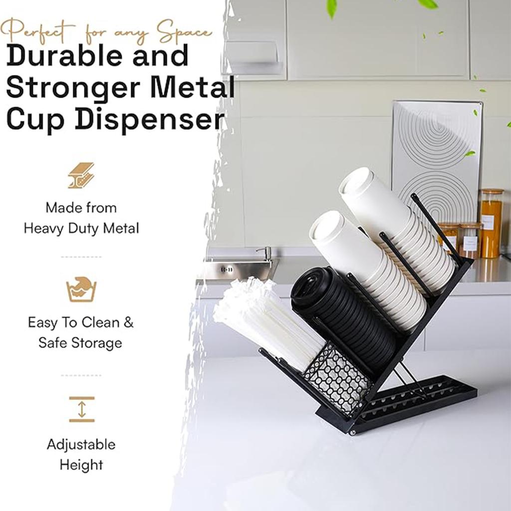 4 Compartment Adjustable Coffee Cup Holder Organizer with Straw Holder Coffee Mug Holder Cup Holder for Coffee Station Breakroom