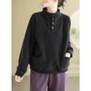 New Half-high Neck Button Warm Sweatshirt for Women with Loose Flesh Covering Versatile Design Pocket Splicing Top Trendy