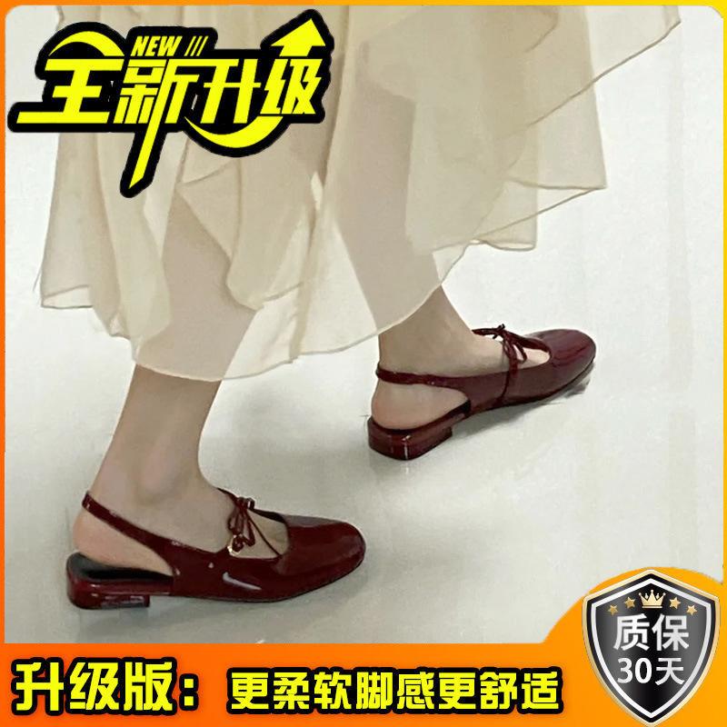 Sweet round head shallow mouth bag head Mary Jane shoes spring new rear strap summer bow low heel sandals women