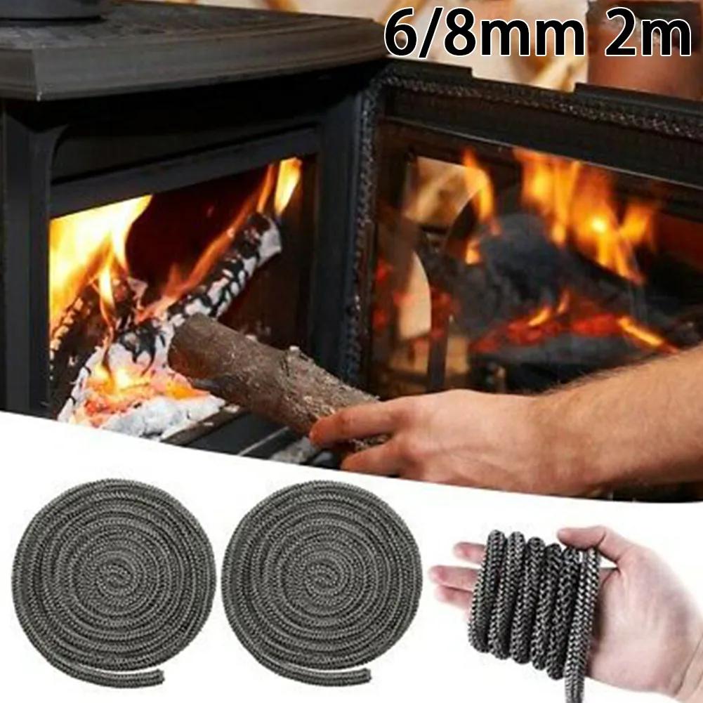 Home Fiberglass Rope Seal 78 Inch/2m Black Dark Grey Door Seal Fire Prevention Replacement 1pcs 6/8mm Fiberglass