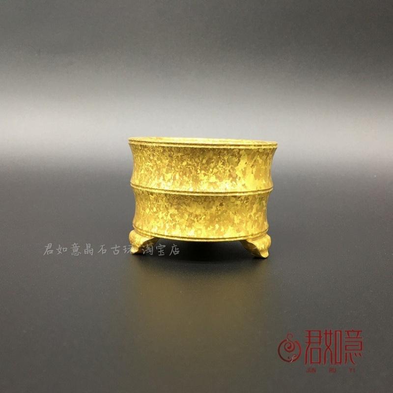 Solid Flower Incense Burner Bamboo Section Cylinder Small Copper Jar Ornament Yellow Spot CHINA