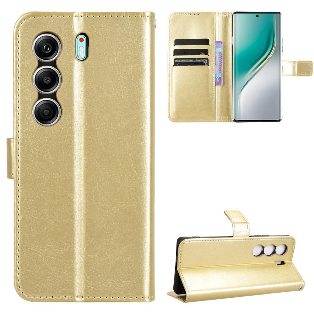 For TECNO Camon 40 Pro 4G/Camon 40 Pro 5G CM6/CM7 PU Leather Case with Strap Crazy Horse Texture Phone Wallet Cover