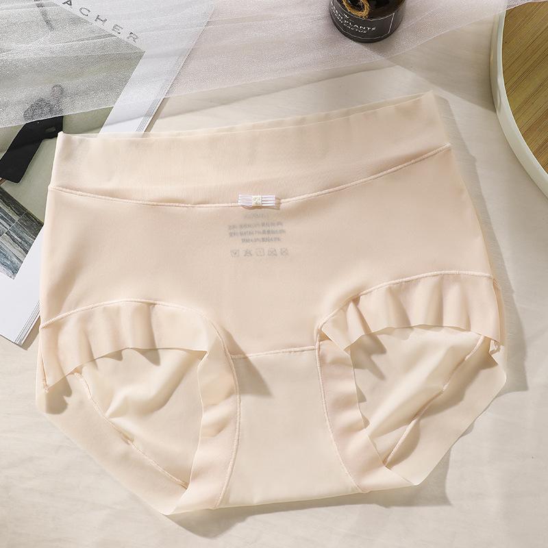 Ultra-thin Underwear Women's Breathable Nude Ice Silk Antibacterial Crotch Middle Waist Fat Plus Large Women's Briefs
