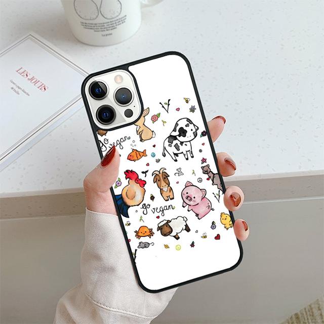 Vegan Love Animal Phone Case For iPhone 17 Air 13 12 14 15 16  Cover For Apple 14 15 16 Pro Max Plus Coque