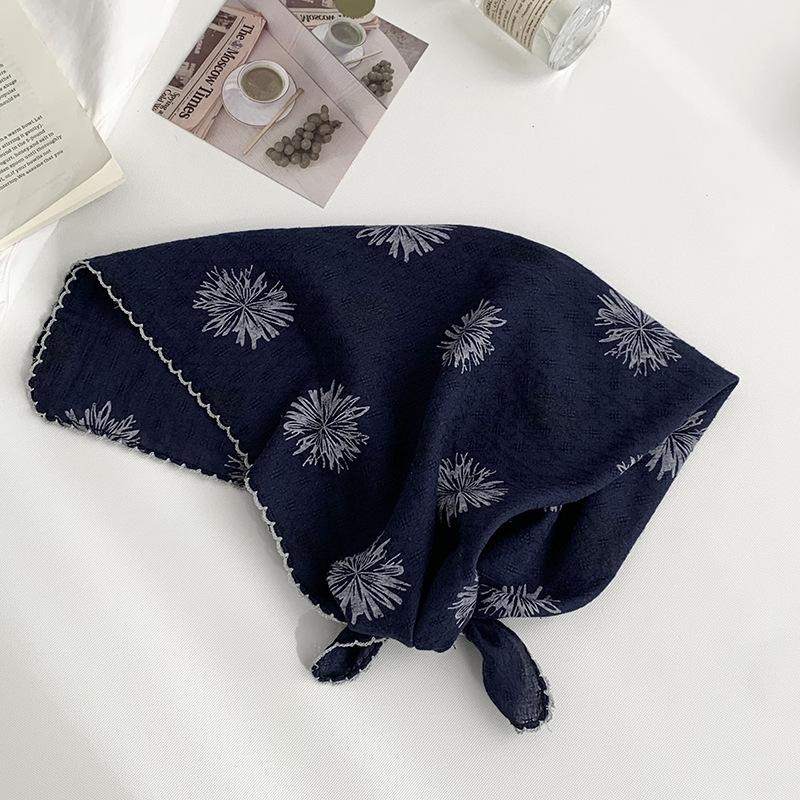 Cotton and linen silk scarf neck small square scarf summer retro literary floral decoration neck protection small scarf scarf headscarf headband