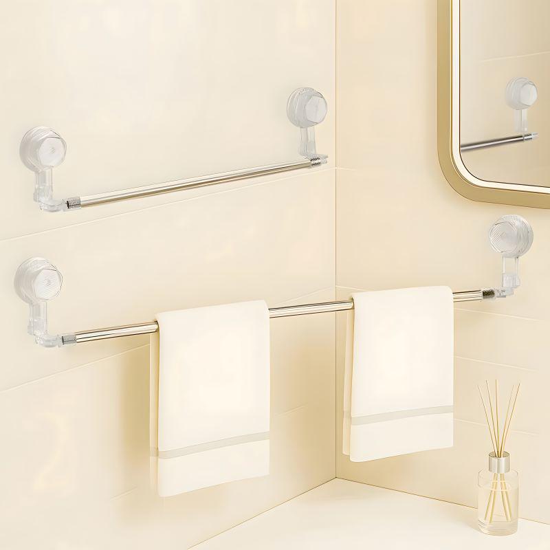 No-Drill Telescopic Suction Cup Towel Rack for Bathroom Storage 1 piece Transparent Gray Telescopic 60-120cm