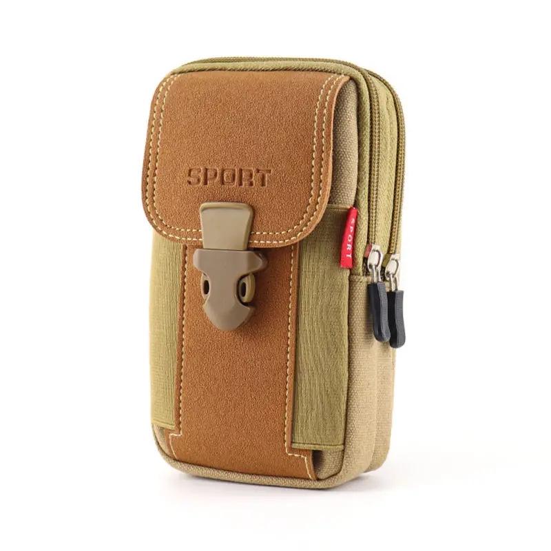Men's Outdoor Leather Waist Bag: Mobile Phone Protective Case with Belt Loop and Coin Purse, Three-Layer Design.