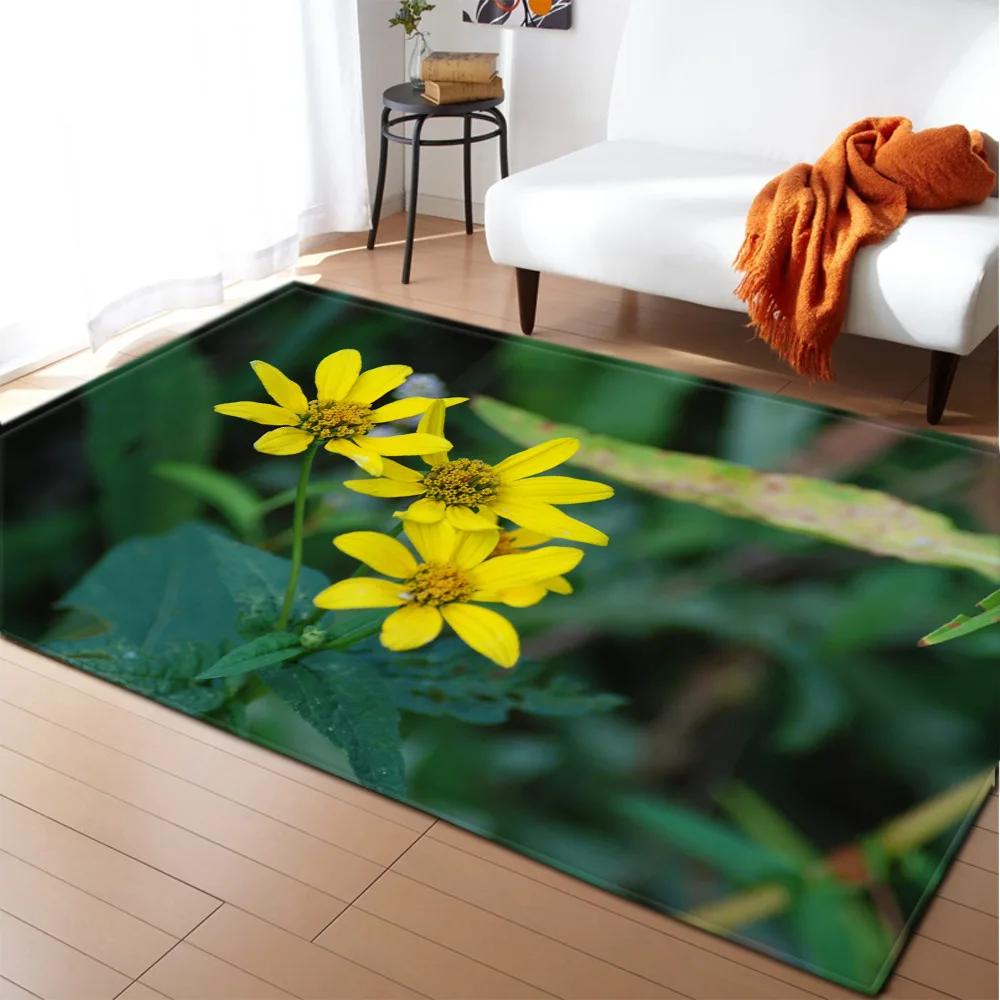 3D Print Poppies Flower Carpet Natural Scenery Floor Mat Sunlight Landscape Home Entrance Door Mat Living Room Rugs Bathroom Mat
