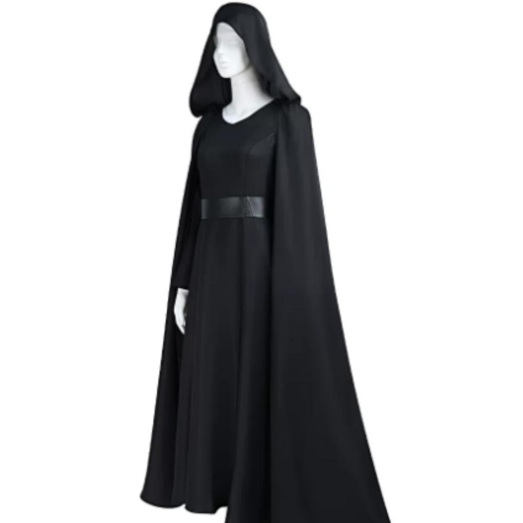 Women Black Hooded Cloak Cosplay Costume 3‑Piece Set