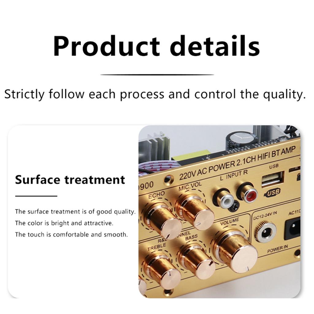 BT Amplifier Board Support AUX/USB/FM/TF Card/MIC BT 5.0 Digital Amplifier Board Subwoofer Amplifier for Home Karaoke