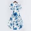 Women's Casual V Neck Short Sleeve Floral Print Dress Midi Length Wrap Style Lightweight Fabric Summer Dress