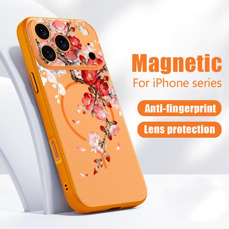 Peach Blossom Branch Pattern Case For iPhone 17 Pro Max Magnetic For Magsafe Hybrid Slim Matte Cover For iPhone 16 15 14 13 Pro Max