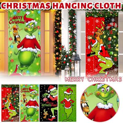 Weihnachten Tür Vorhang Banner Outdoor Foto Santa Claus Und Welpen Hintergrund Dekoration Hängen Stoff