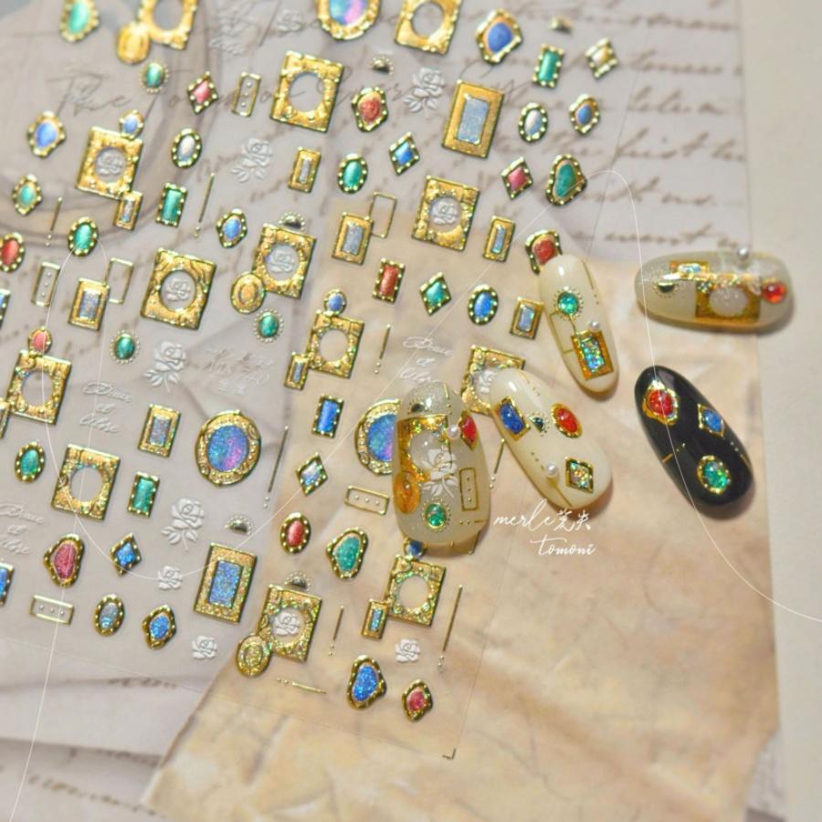1pcs 5D Shell Light Nail Stickers Fashion Gold Border Love Bowknot Moon Star Art Decal High Quality Manicure Decorations