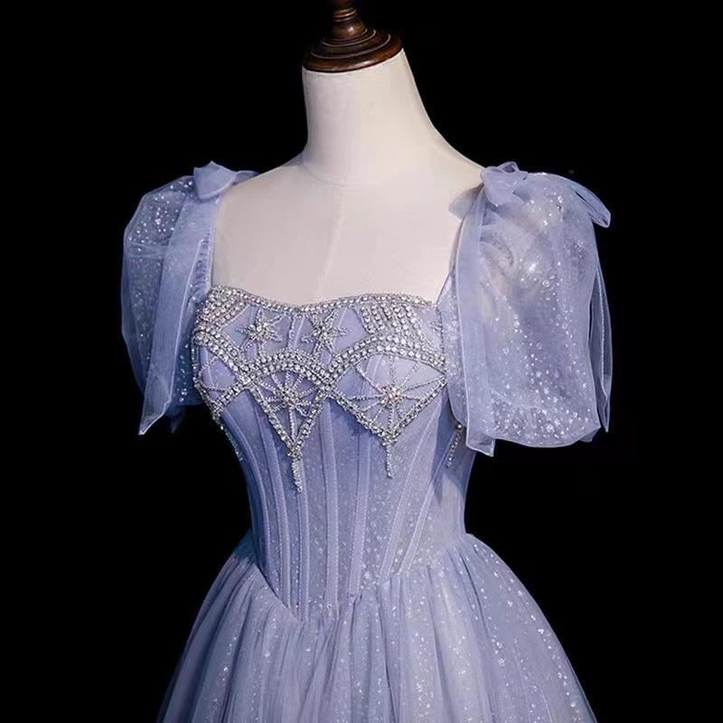 Blue evening dress 1011 new high-end princess dress on the run student day adult ceremony promotion host fairy temperament