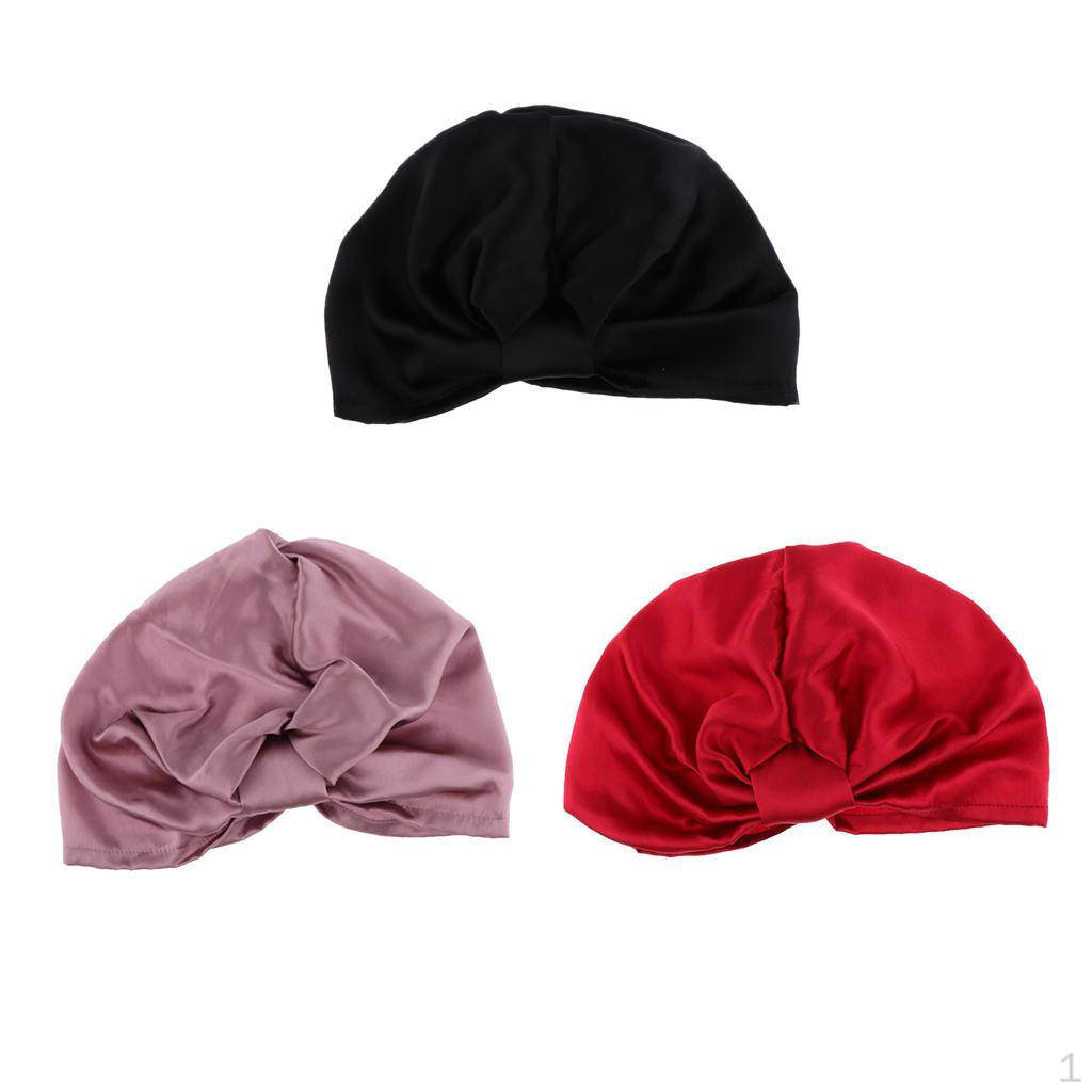 

3x Womens Night Sleep Cap Hair Bonnet Hat Head Cover Satin Turban Wrap Band