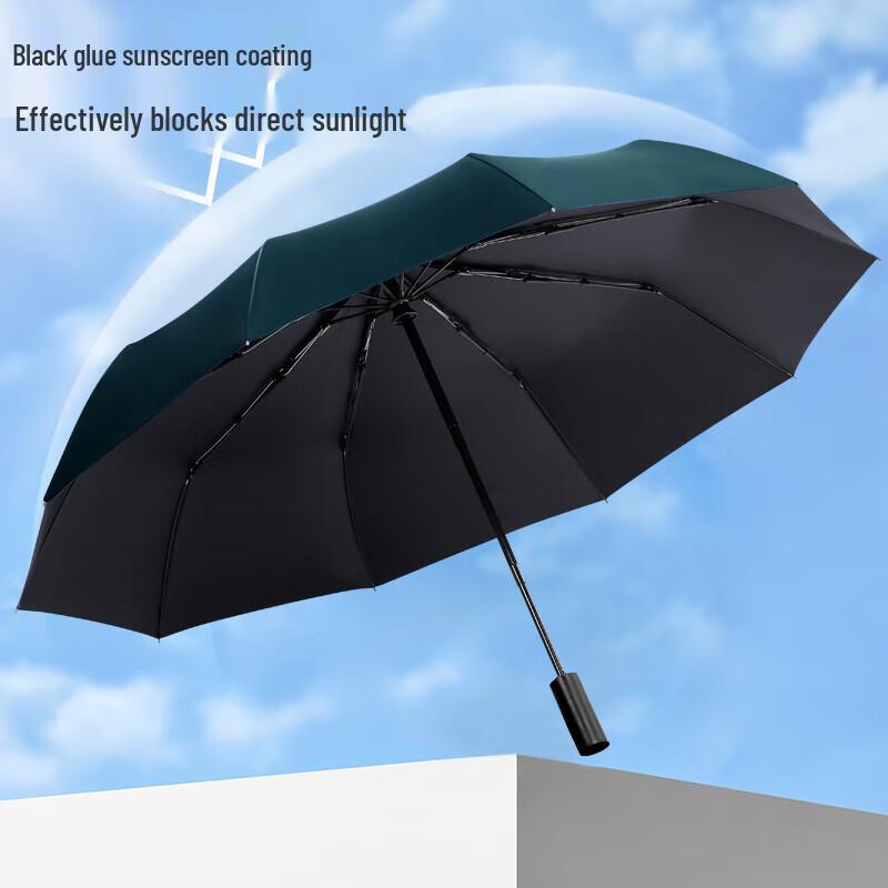 Portable 10-Rib Tri-Fold Sun Rain Umbrella