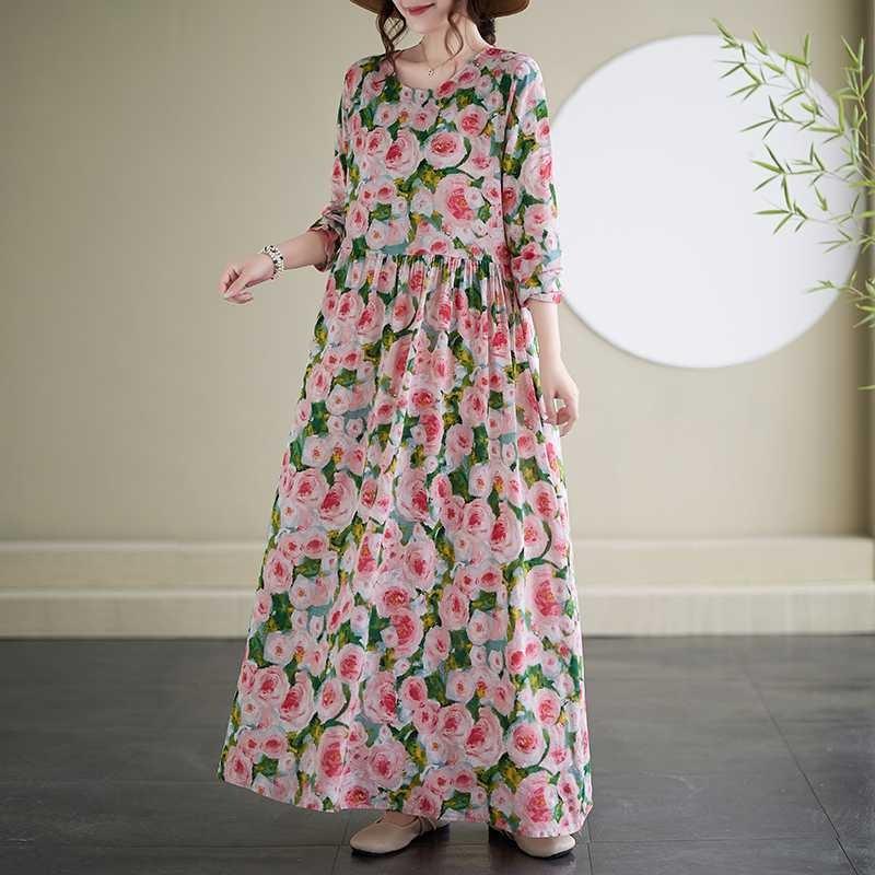 New Floral Vacation Style Travel Round Neck Vintage Dresses