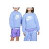 Nike Sportswear Club Fleece Logo Print Ribbed Crew Neck Sweatshirt For Kids Kids Tops Sky-Blue FD2992-450