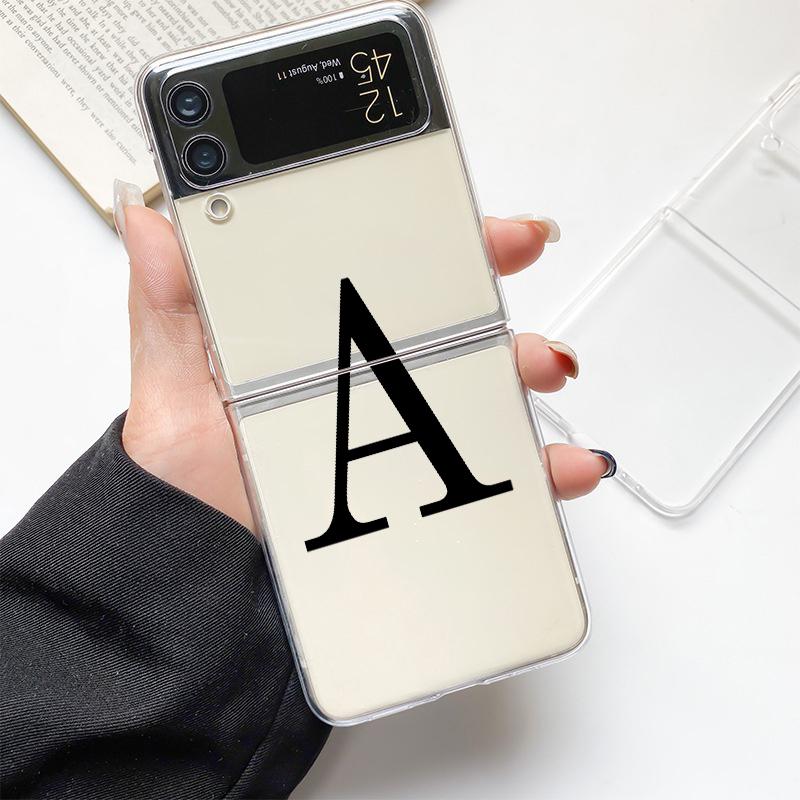 Initial Letter A Z  Fashion Fashion Phone Case For Samsung Galaxy Z Flip 3 4 5 6 7 Hard Folding Z Flip4 Clear PC Cover Gift