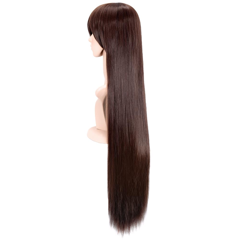 CaseEden Super Long Straight Wig with Wig Net (Set of 2), Costume Accessory, Deep Brown, 100cm