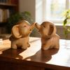 Mini Elephant Figurine Cute Wooden Miniature Animal Sculpture Small Collectible Wildlife Statue for Living Room Office Shelf Decor