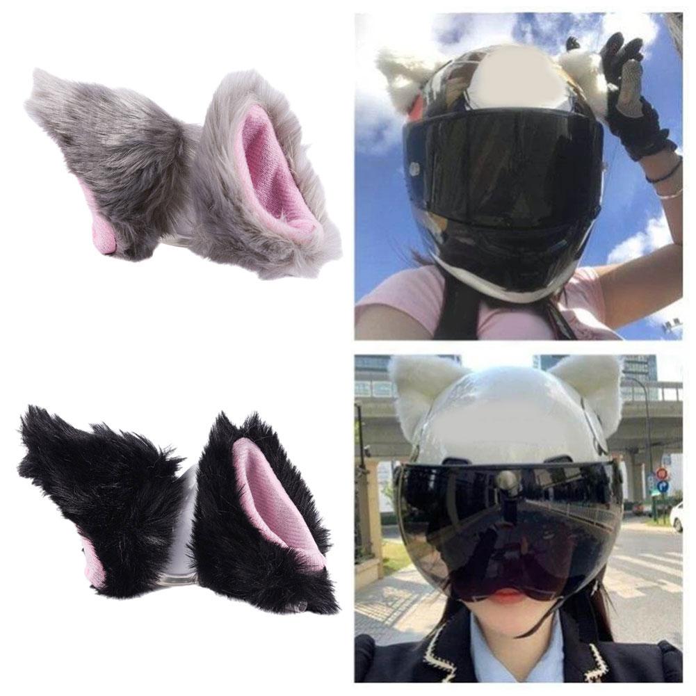 Motorcycle Helmet Decor Cat Ears Cute Plush Stickers Motocross Full Face Off Road Helmet Cosplay Styling Motorcycle Accessories