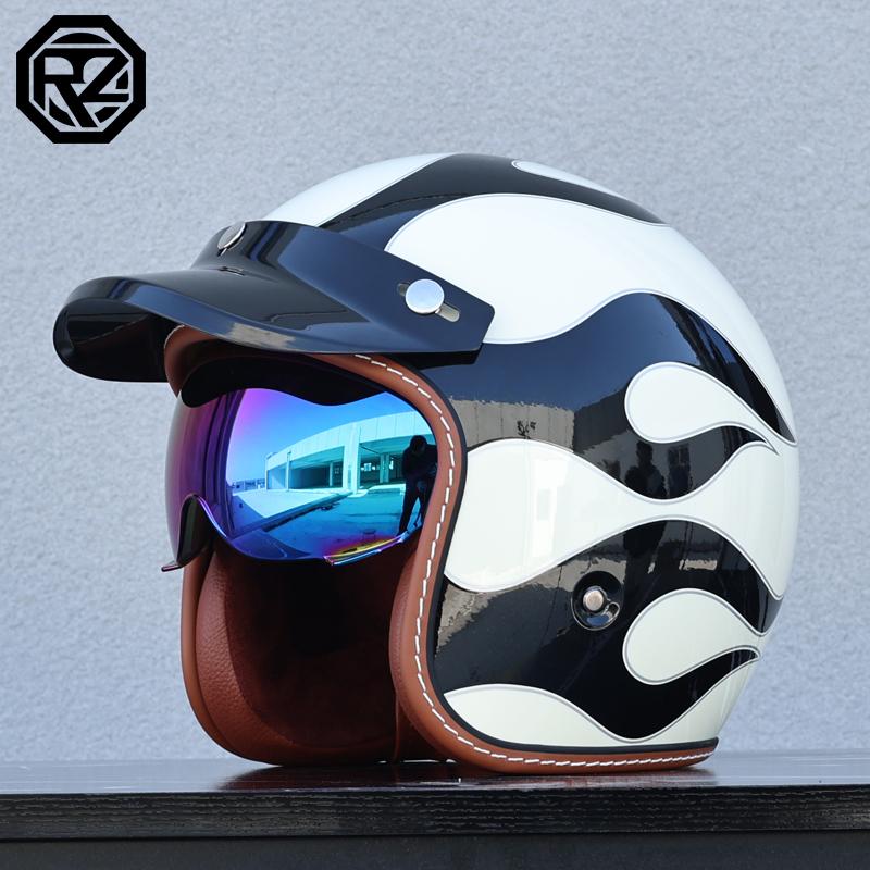 Lightweight Vintage Motorcycle Helmet With Visor Motorbike Riding 3/4 Open Half Helmet Retro Casco Moto 3C & Dot