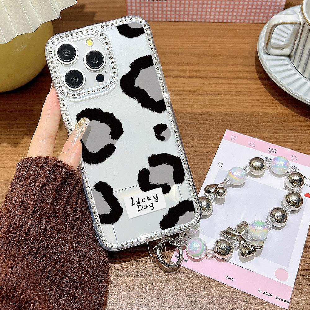 Bracelet Chain Phone Case For iPhone 17 16 15 13 14 for 17Air 17 12 14 16 Pro 17 14 16 Pro Max Sparking Diamond Cute Pattern Hard Cover With Lanyard