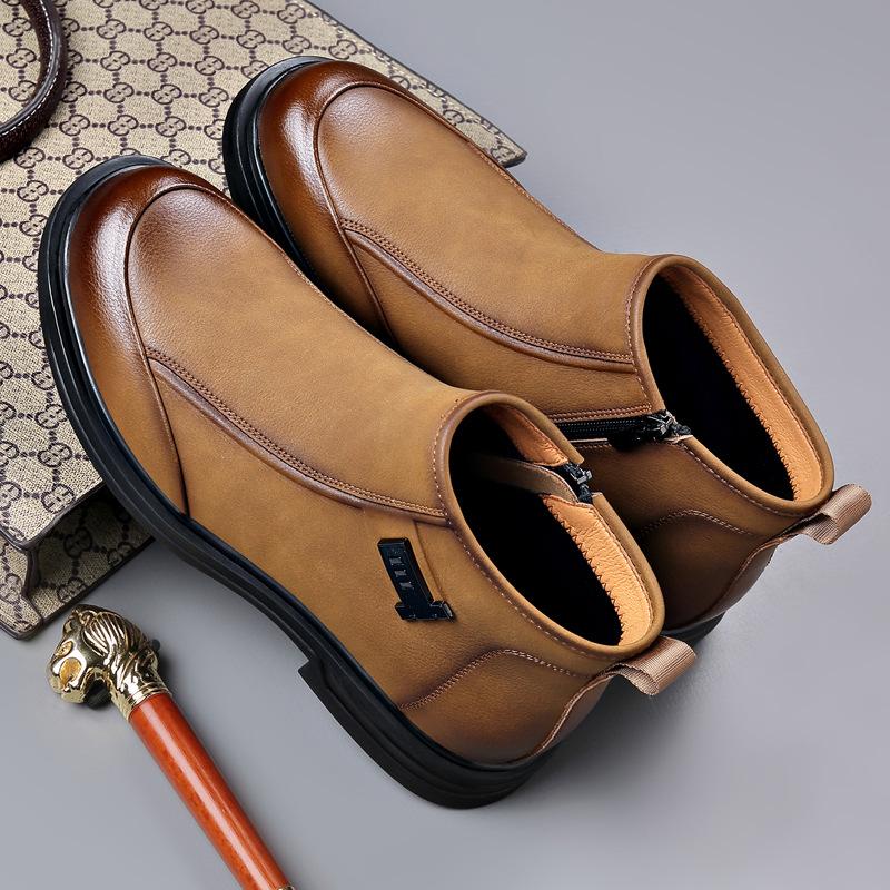Autumn Winter Zipper Designer Ankle Boots for Men Solid Color Fashion Casual Work Shoes Male High Quality Cow Leather Boots Man