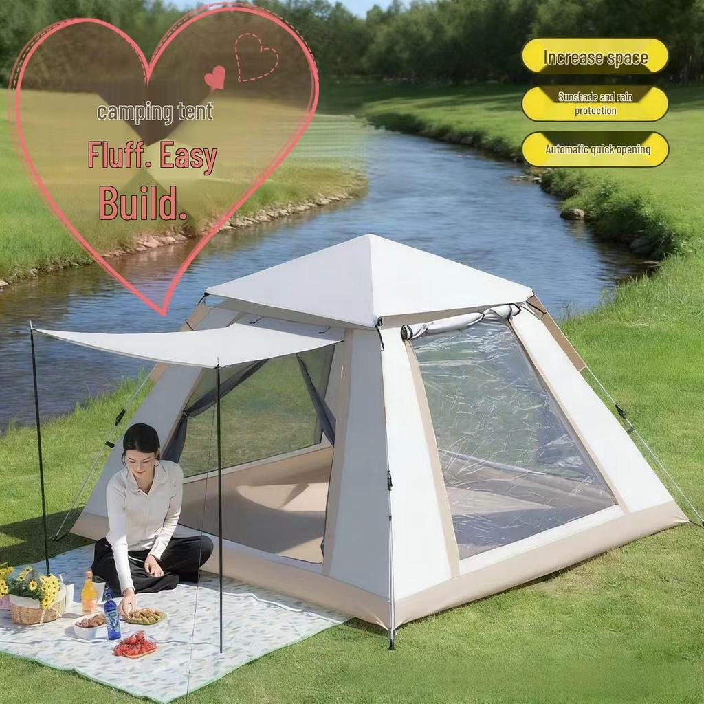 Portable Quick-Pitch Tent for 3-4 People - Four-Sided, Automatic Setup, Sun Protection, Ideal for Camping, Picnics, and Travel