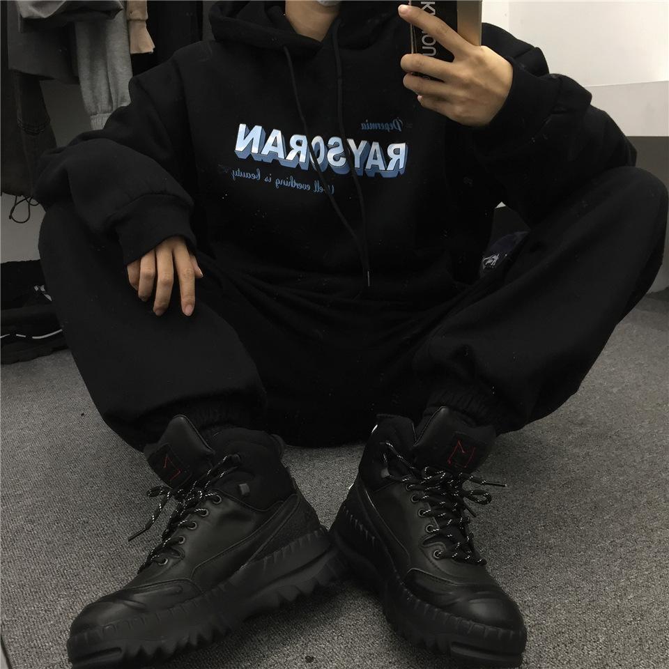 Ladies Letter Print Hooded Hoodie Women's Autumn Winter New Loose Oversize Plush Sweatshirt Pullover Tops for Couple Outfit