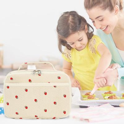Kids Insulated Lunch Bag Corduroy Lunch Box for School Spacious Cooler Organizer with Zipper