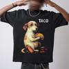 Vintage Dog Chill With Taco Bell Graphic Tshirt Unisex Heavy Cotton Tee Meme Pigment Dyed Tee Oil Painting Pup Shirt
