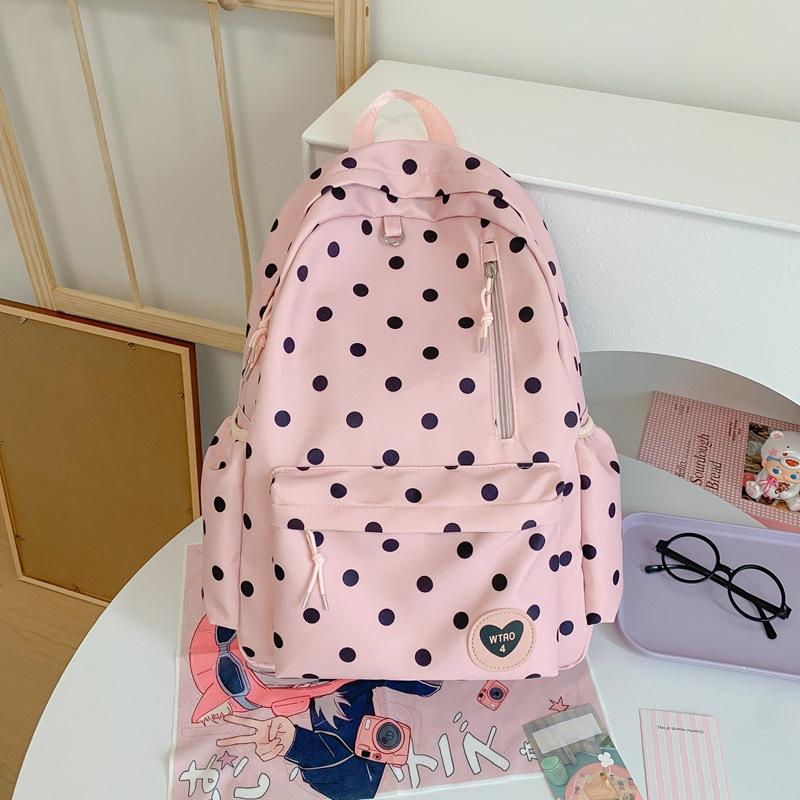 Schoolbag Korean Version of Small Fresh Polka Dot Schoolbag for Girls In Junior High School, Simple and Cute Student Backpack, High Value Fashion