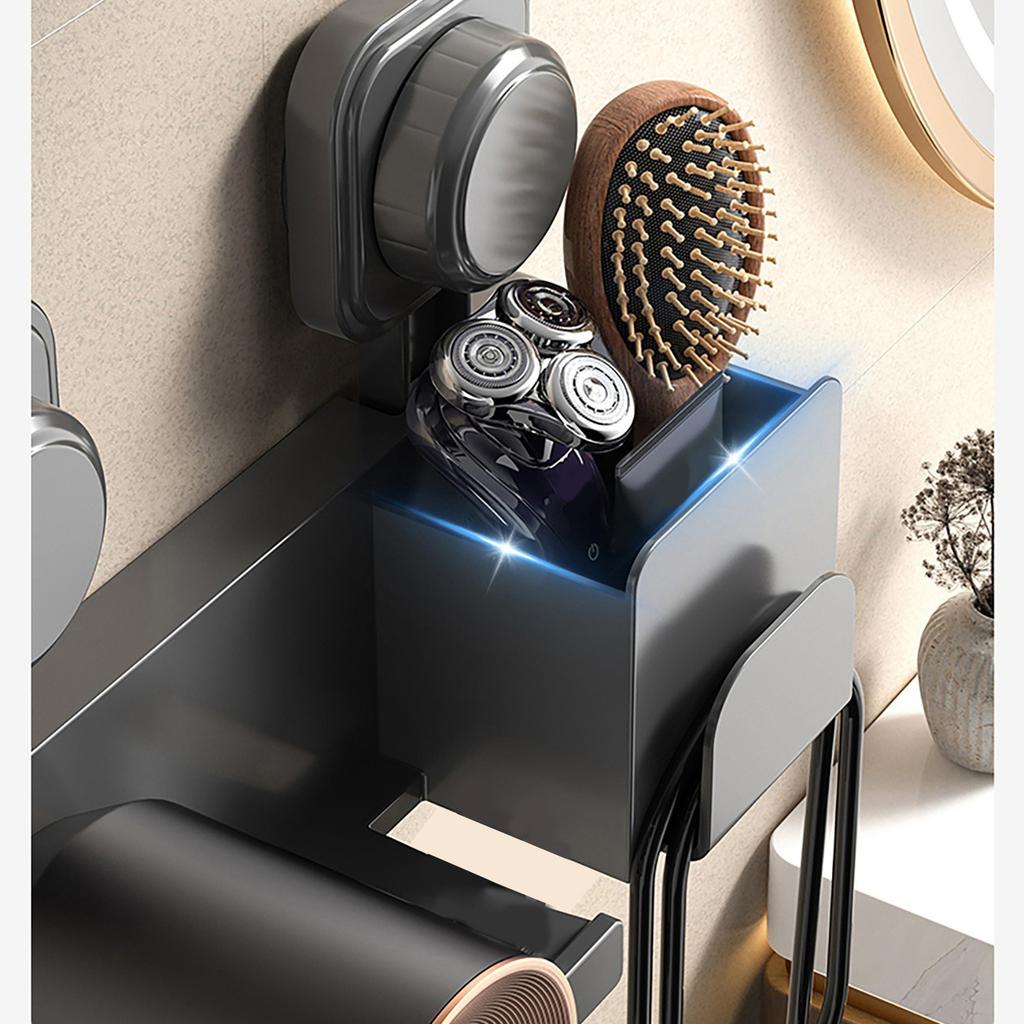 Strong Hair Dryer Wall Organizers No Hole Required Includes Storage Shelves Cord Holder For Bathroom Countertop