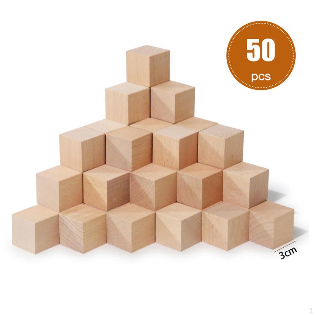 50 Pieces Wood Blocks Building Playing Counting Creative Crafts Math Sorting Toys Small Cubes