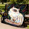1pc Colorful Cat Artwork Throw Blanket Polyester Fiber, Lightweight Flannel, Soft & Warm, All Season Use for Outdoor, Camping