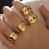 Colorful Cubic Zircon CZ Stone Crystal Wide Band Zircon Women Stainless Steel Waterproof 18K Gold Plated Statement Rings