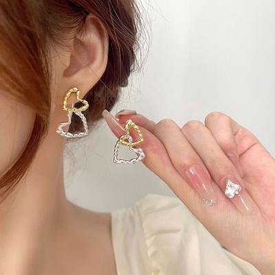 Kolczyki Dwa Style Miłości z Wiszącymi Z tyłu Elementami do Dwu Sposobów Noszenia Kolczyków w Nowym Trendzie Lekkiego Luksusu i Przemysłu Ciężkiego